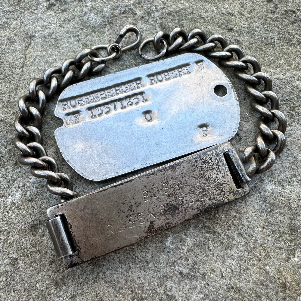 ORIGINAL WWII WW2 US Sterling Silver ID Bracelet & Dog Tag Group