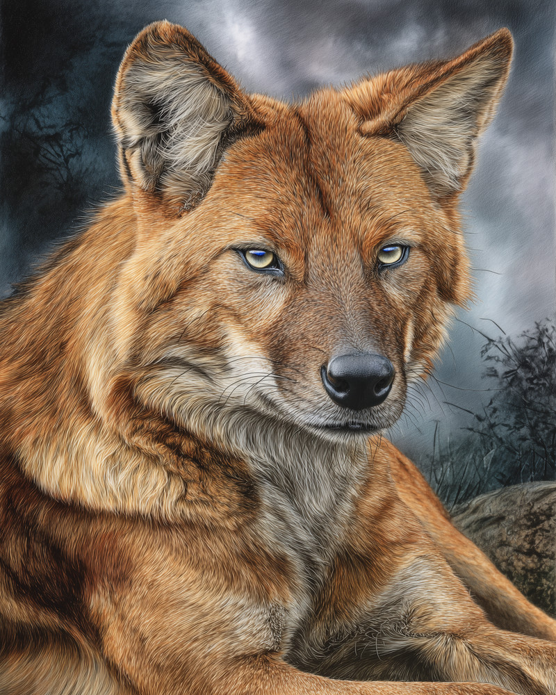 8x10 Wolf Resting Forest Illustration - 514698480