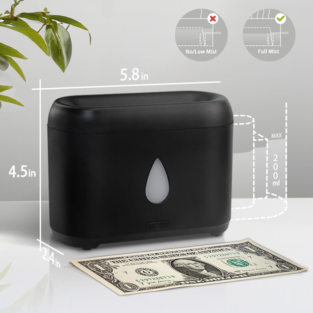 Flame Diffuser for Essential Oils, 200ml Ultrasonic Aroma Diffusers Black