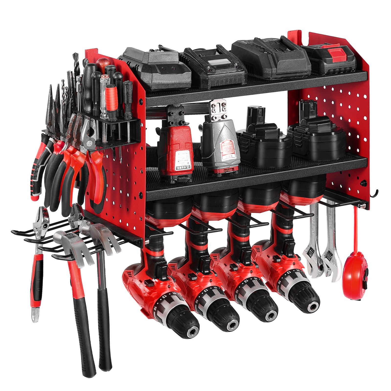 VEVOR Power Tool Organizer Wall Mount 3-Layer Drill Storage Rack 4 Drill Holders