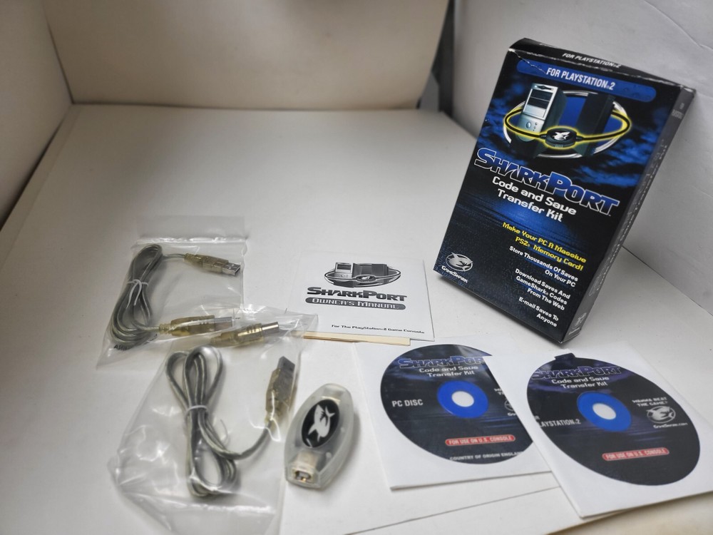 SharkPort Playstation 2 PS2 Code & Save Transfer Kit Complete CIB Never Used