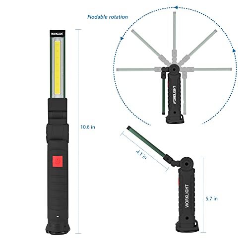 2 Pack LED COB Work Light USB Rechargeable with Magnetic Base for Workshop