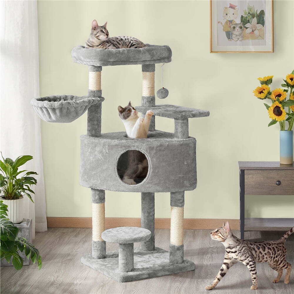 Multilevel Cat Tree Basket Condo Scratching Posts, Dark Gray