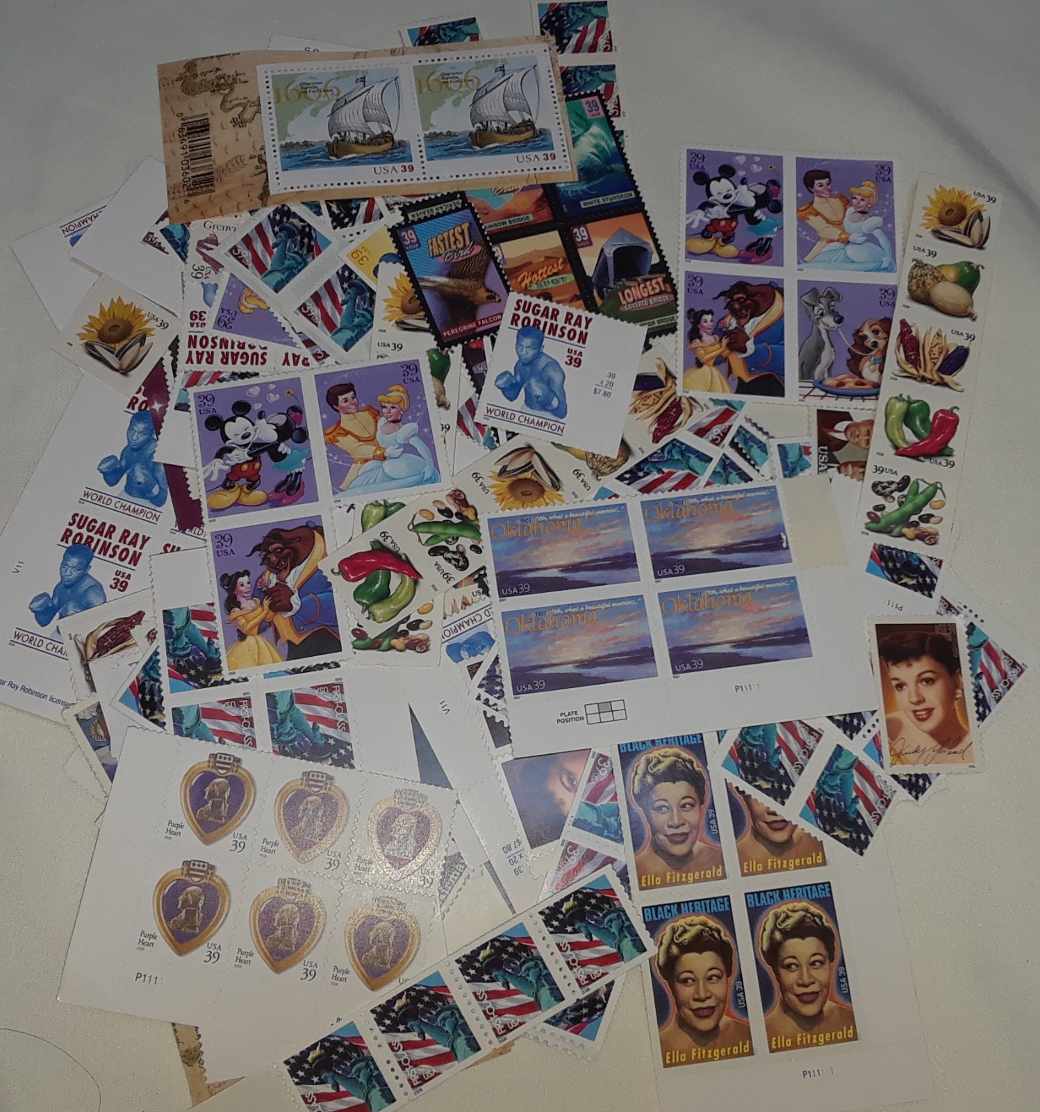 Mixed 55 of New/Usable Multiples, Strips & Singles of 39¢ US Postage Stamps USA