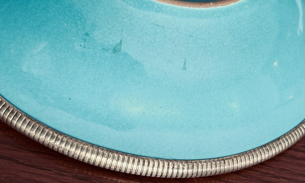 Jensen Ceramic Denmark Dish Plate Turquoise Blue & Brass