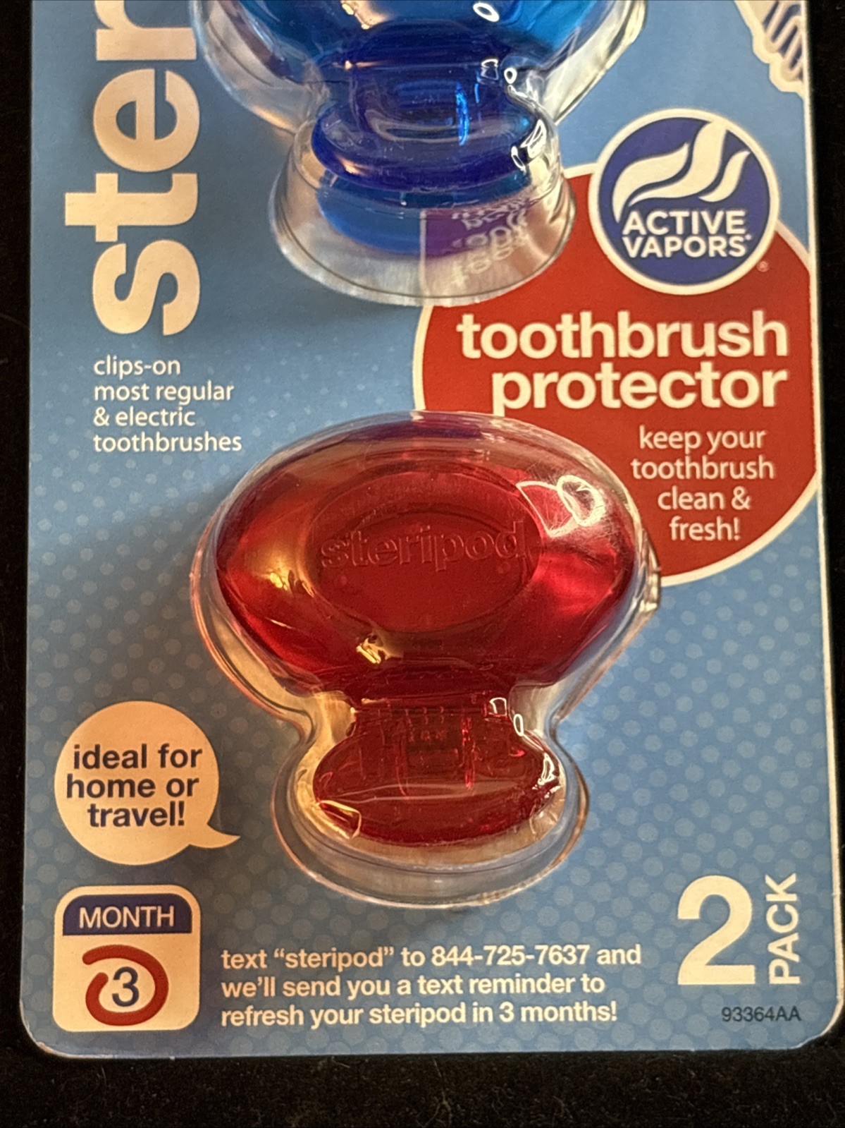 Steripod Clip-On Toothbrush Protector, 2 Count (EXP 7/25) Assorted Colors