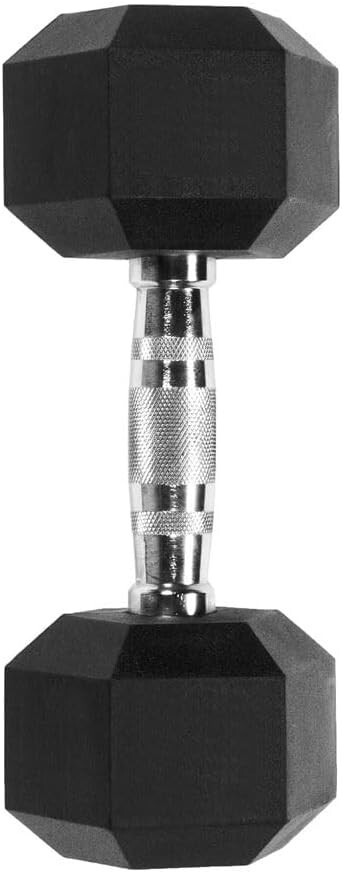 Amber Rubber Encased Hex Dumbbell Weight, Solid Cast Iron Core, Chrome Knurled