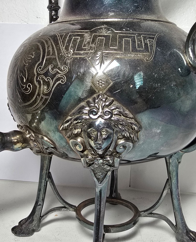Exceptional Silverplate Coffee Server with Standing Figural Lion Top