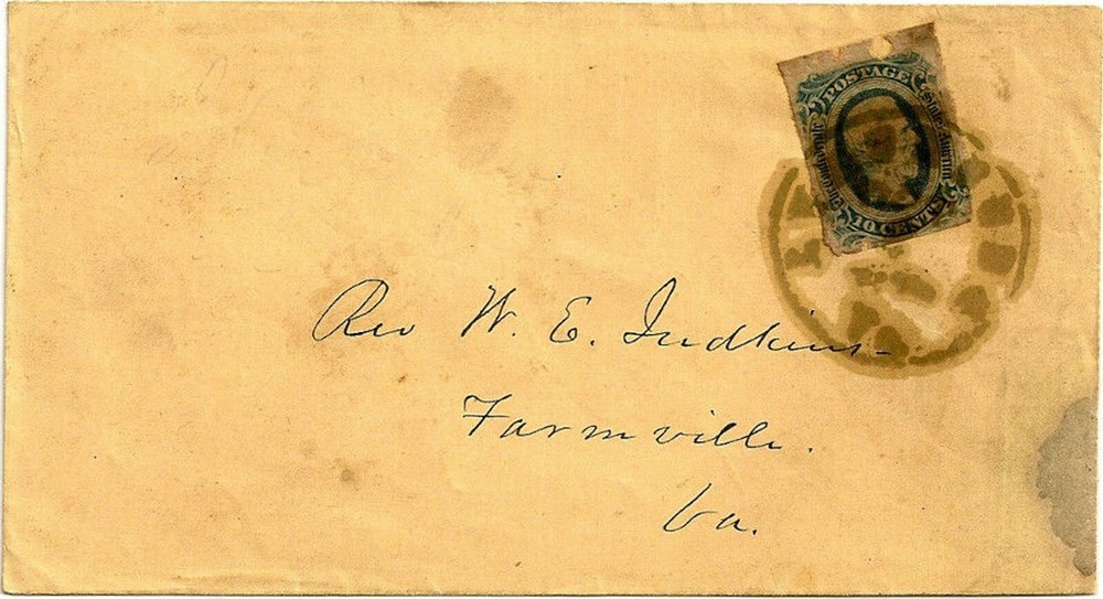 Confederate GENUINE Postal Cover with Confederate Ten Cent Stamp