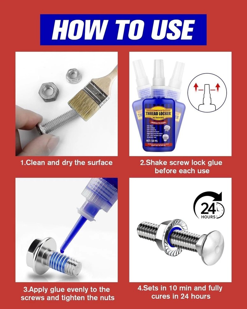Threadlocker Blue, Thread Lock Medium Strength Lock Tight for Nuts, Bolts, Faste