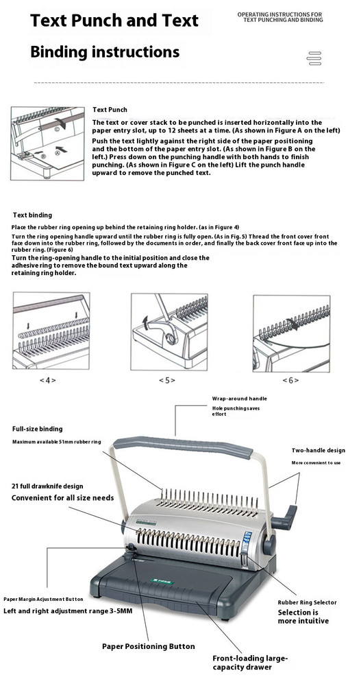 S100 Manual Comb Type Rubber Ring Strip Binding Machine Hole Punching Tool