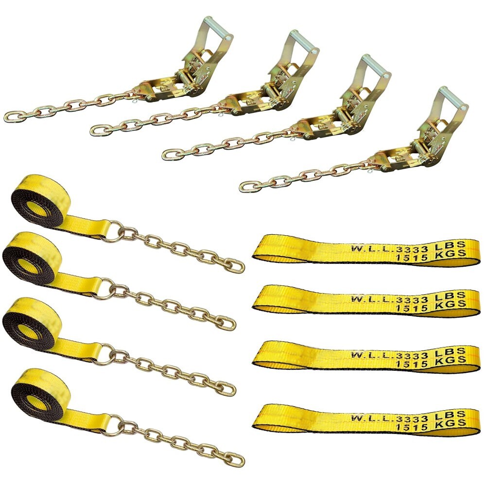 8 Point Roll Back Tie Down System Chain Ends, Ratchet Tow Truck Straps for Car