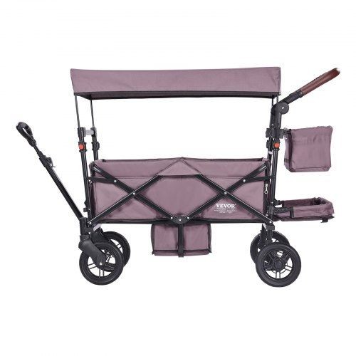 Wagon Stroller for 2 Kids Push Pull Quad Collapsible Stroller Dark Purple