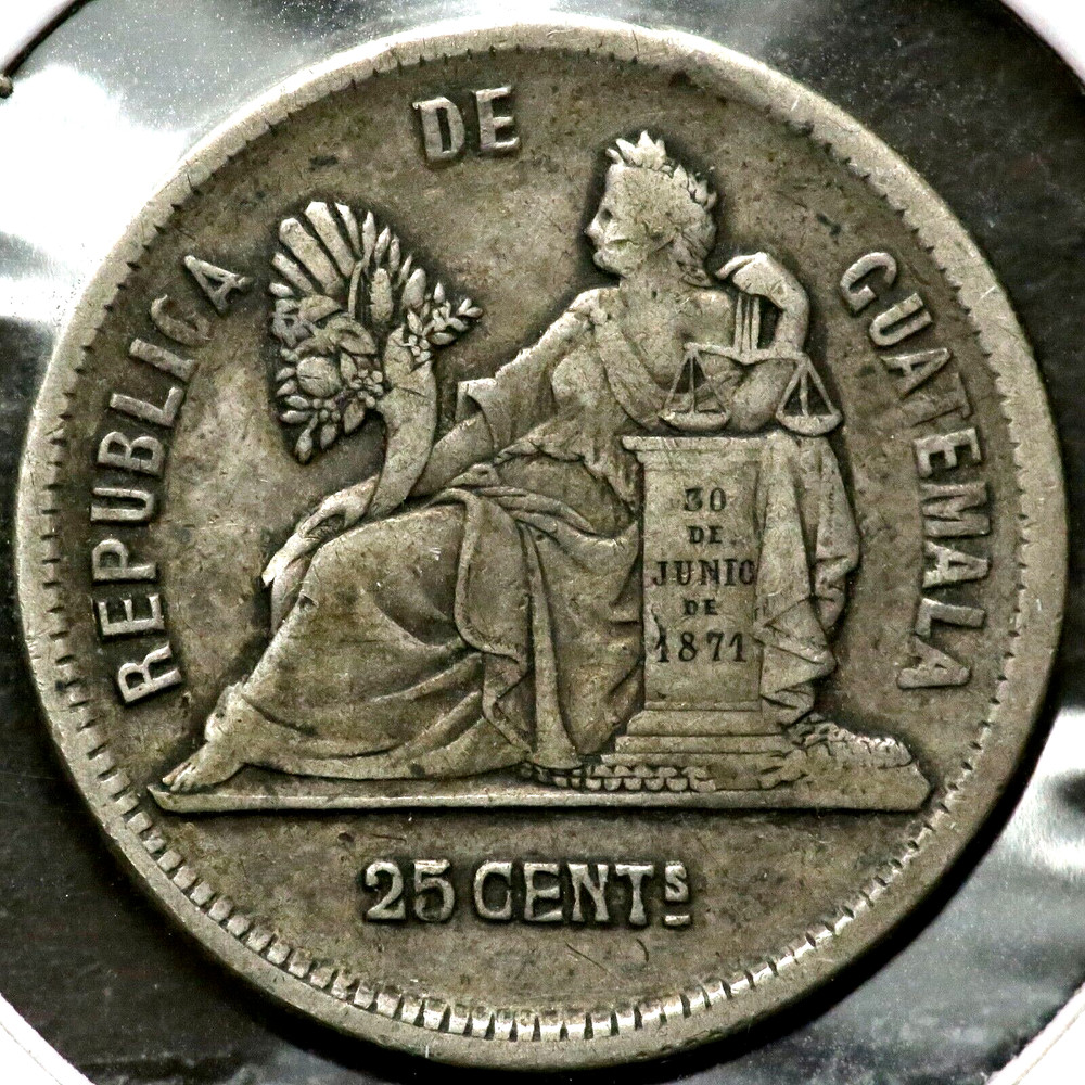 1890 Twenty Five 25 Centavos Guatemala  RC377