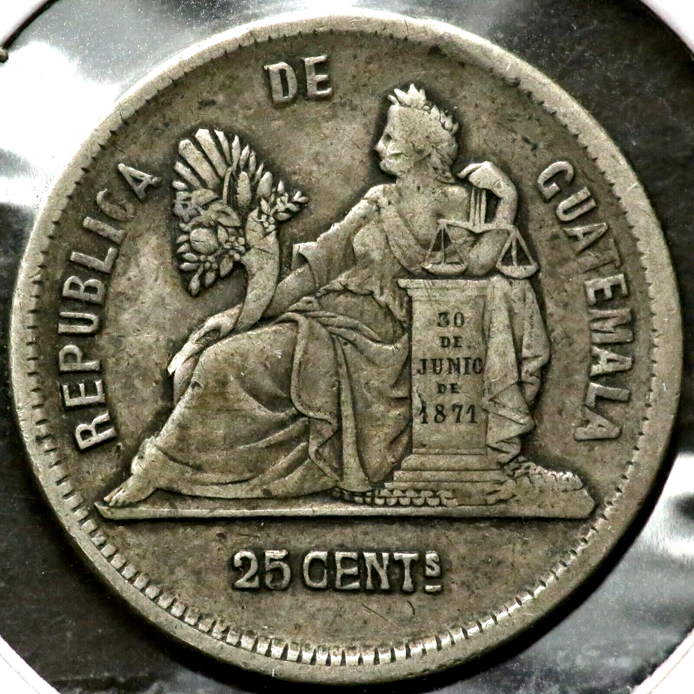 1890 Twenty Five 25 Centavos Guatemala RC377