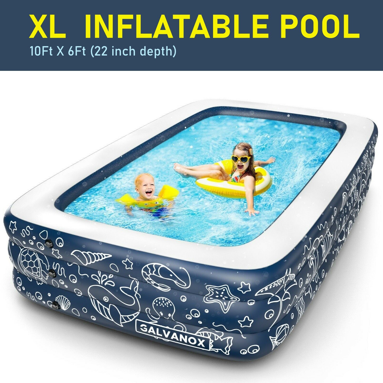 EXTRA LARGE Inflatable Pool Above Ground Swimming Pool for Kiddie, Kids 22" Deep