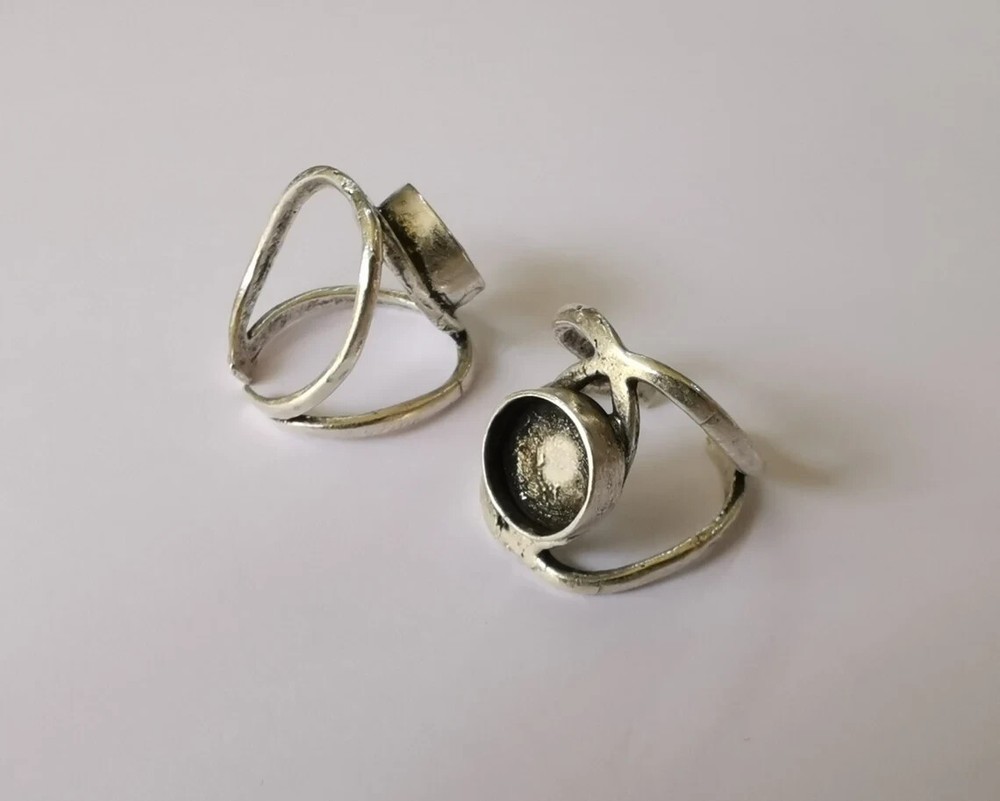 Ring Setting Blank Cabochon Mounting Adjustable Base Bezel Antique Silver Brass