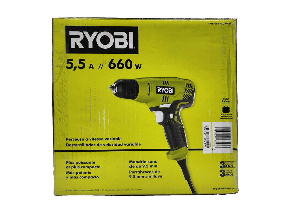 Ryobi D43K Variable Speed Drill With Keyless 3/8" Chuck & Tool Bag