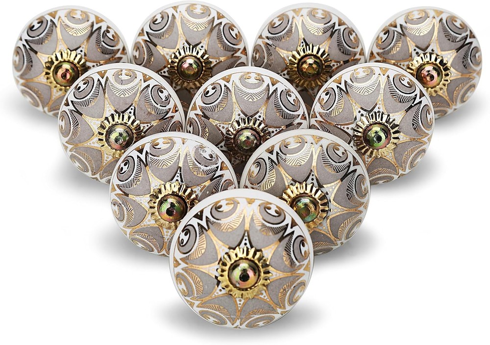 Ceramic Knobs for Cabinets and Drawers Handmade Gold Grey Dresser Pull Handle...