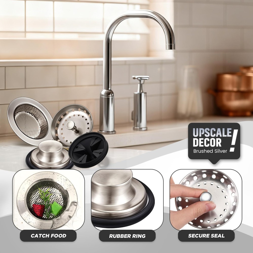 4 Pcs Brushed Silver Kitchen Sink Accessories Garbage Disposal Splash Guards
