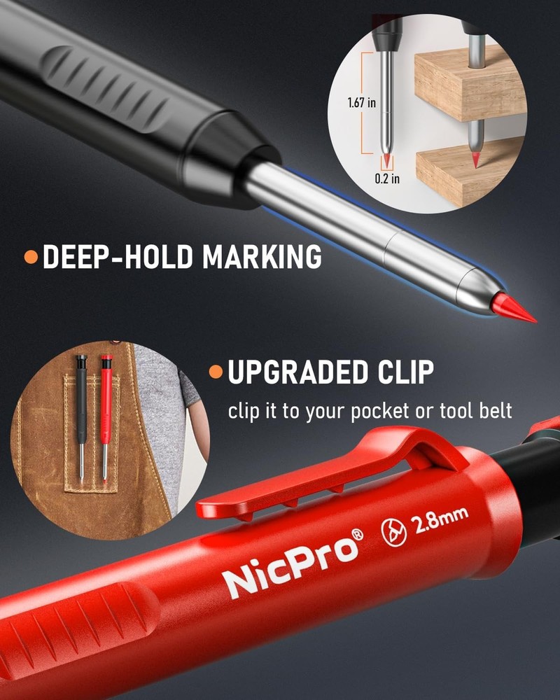 5Pack Carpenter Pencil with Sharpener, Mechanical Carpenter Pencils Set with 41