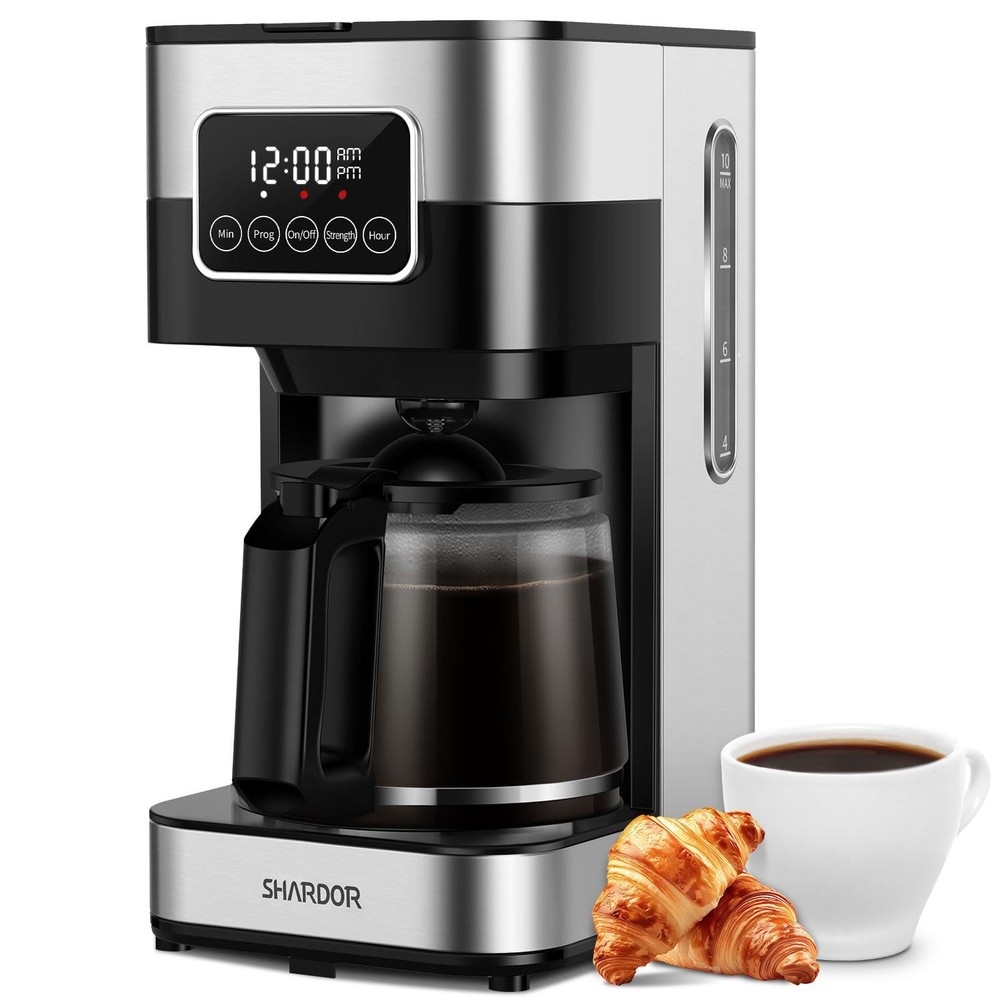 SHARDOR 10-Cup Programmable Coffee Maker, Regular & Strong Brew Drip silver