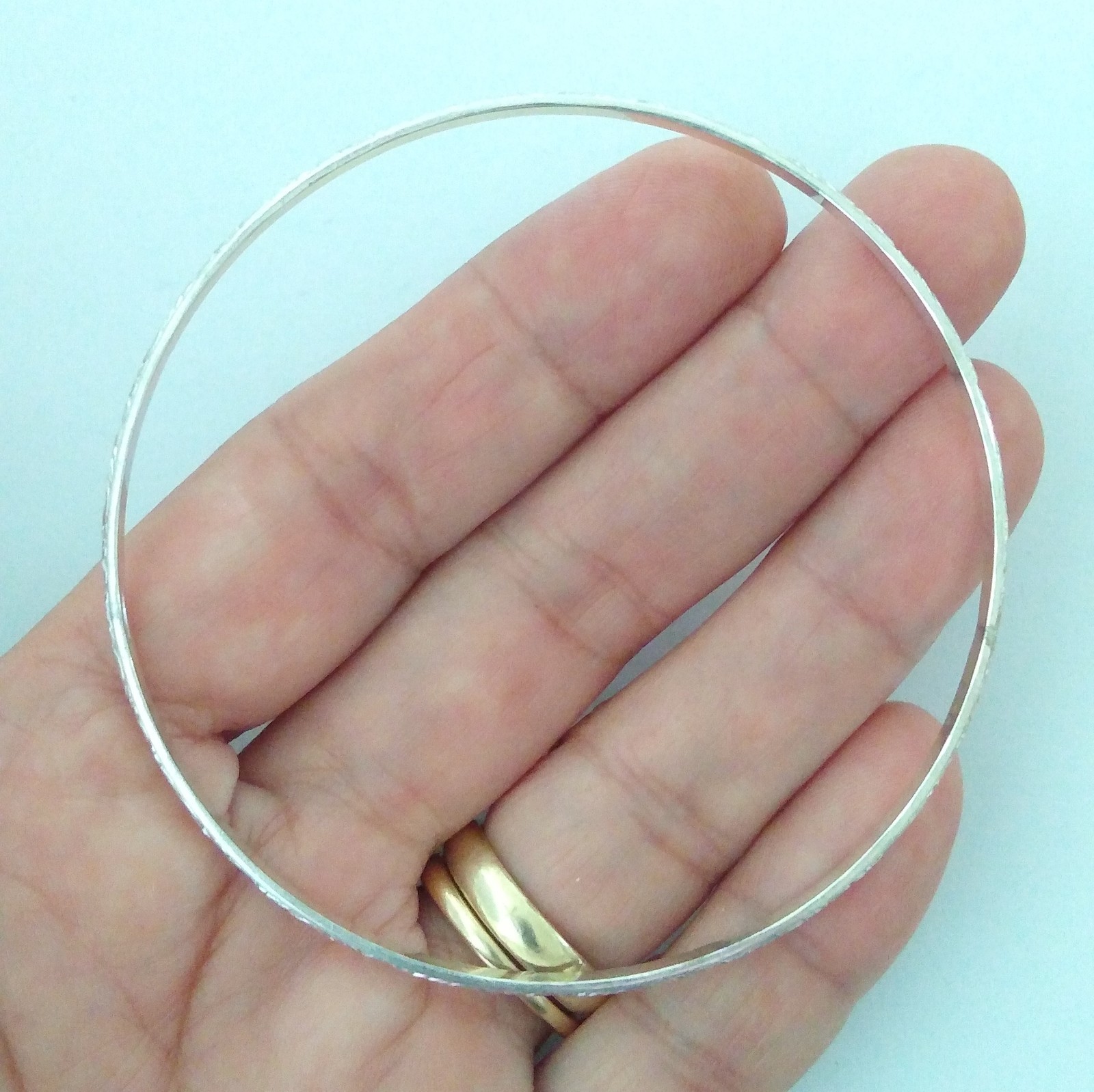 Vintage Sterling Silver 925 FANCY Bangle Bracelet Size 8.25" 3.5mm