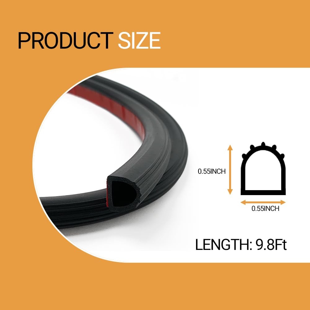 D Shape Rubber Weather Stripping, Self-Adhesive Seal Strip, Rubber Gasket for...