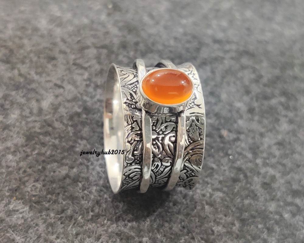 Carnelian Ring Solid 925 Sterling Silver Spinner Ring Carnelian Jewelry