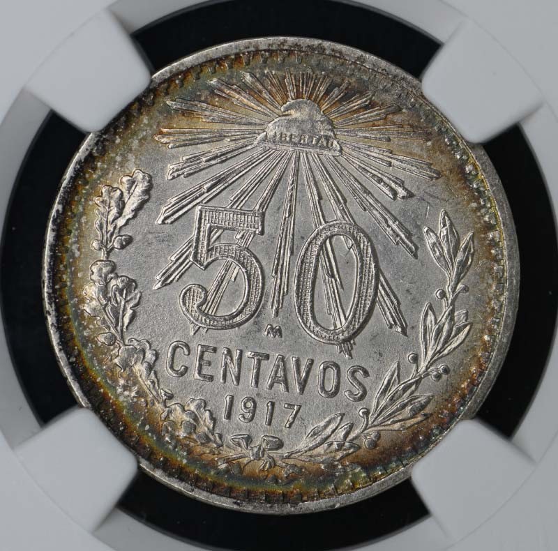 1917M MEXICO Silver 50 Centavos NGC MS64