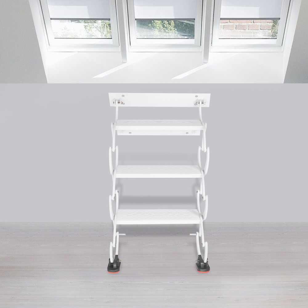 3 Steps White Wall Mounted Retractable Ladder Pull Down Telescoping Step Ladder