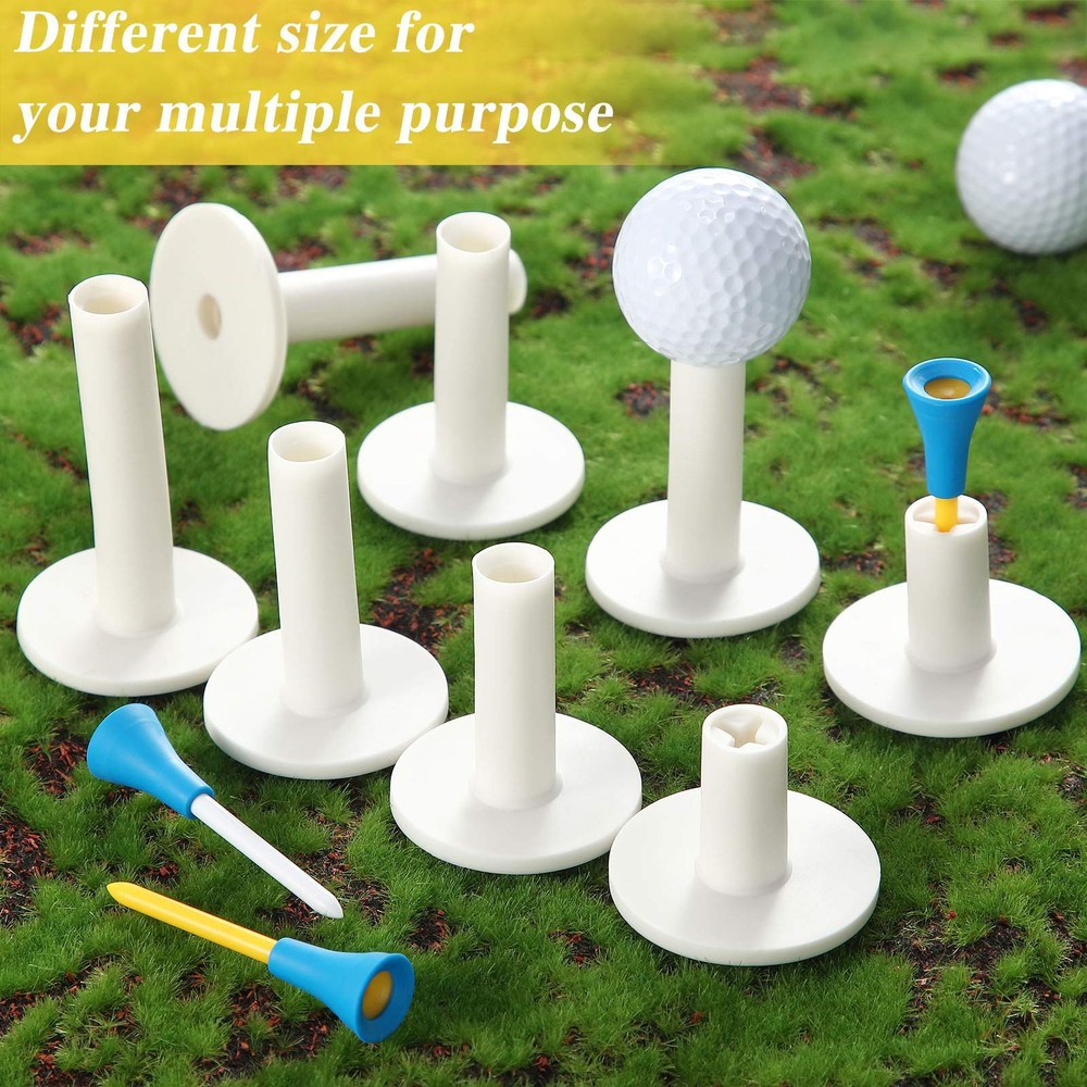 6 Pcs Golf Tees For Practice Mat, Rubber Range Tees, Mixed Size, White