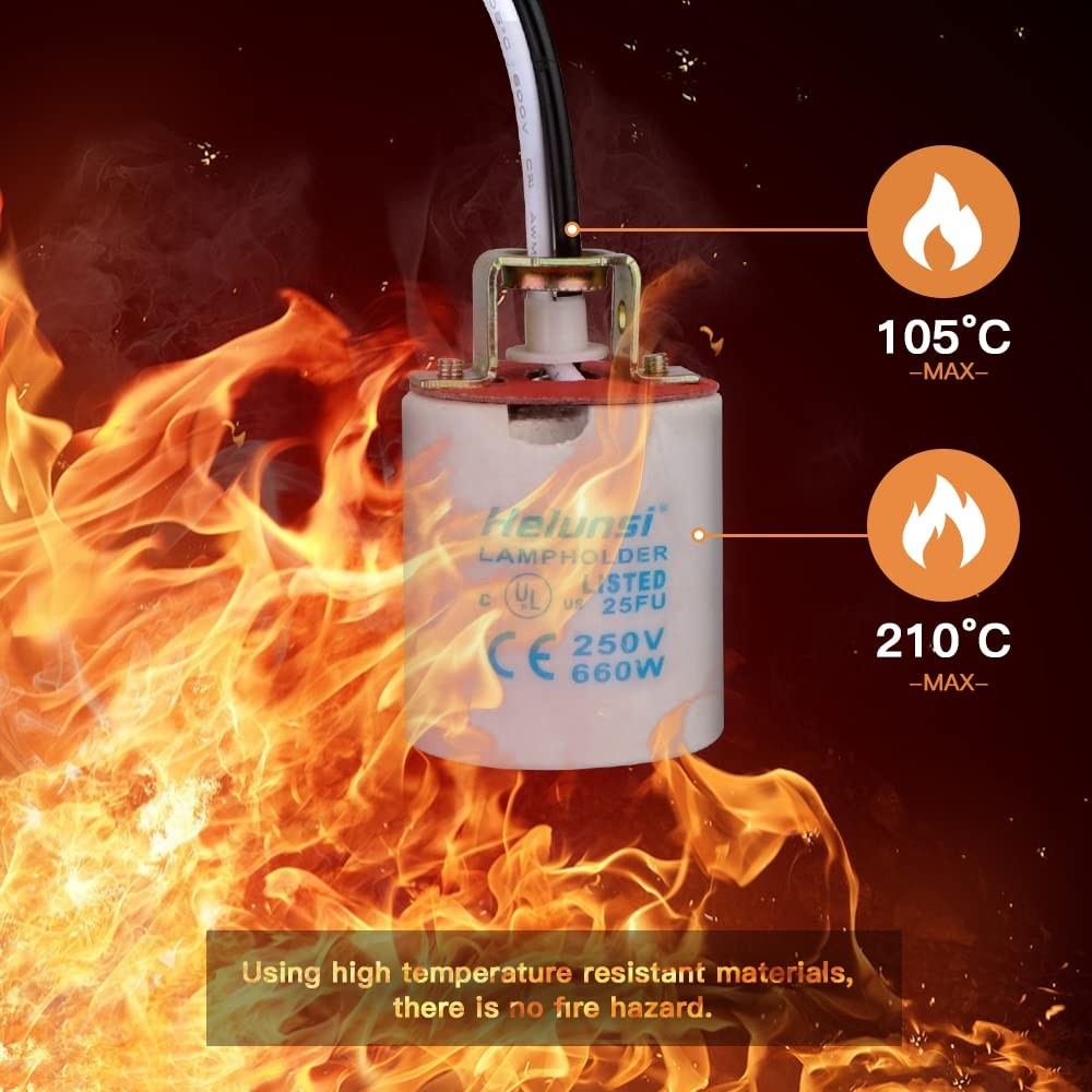 Upgraded Version - Helunsi E26 E27 Ceramic Light Socket, Glazed Medium White