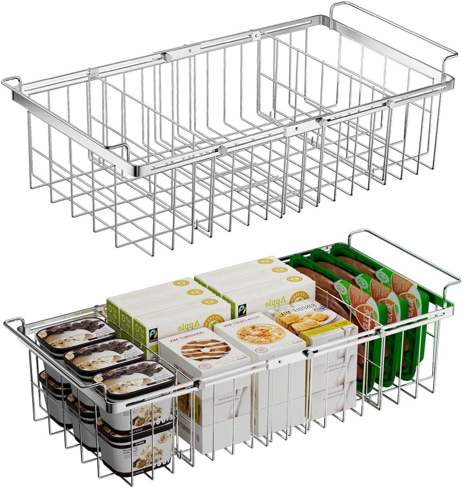 Large Freezer Baskets for Chest Freezer with Dividers, Deep Freezer Organizer Bi