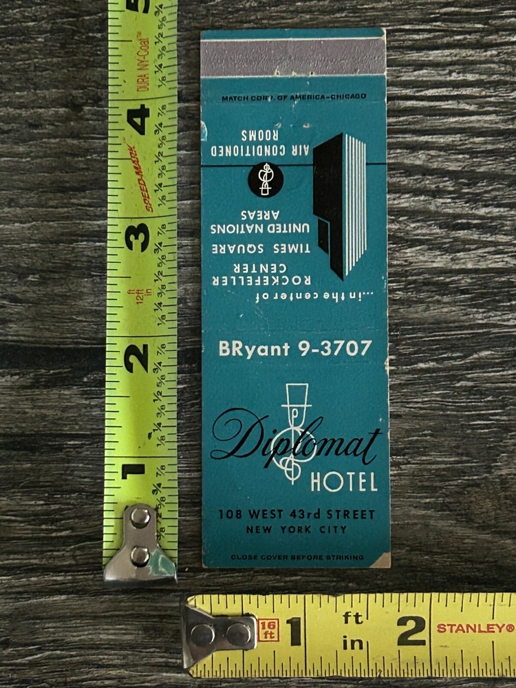 Kiss Concert Display Companion Hotel Diplomat Blue Matchbook Vintage Kiss Aucoin