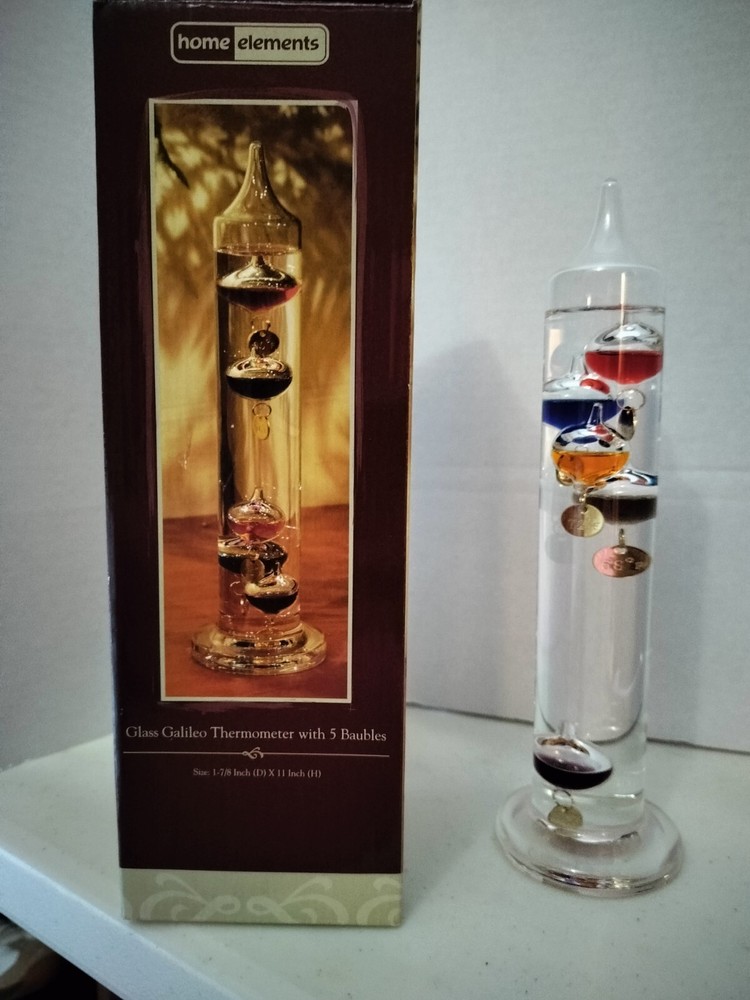 Home Elements Glass Galileo Thermometer With 5 Floating Multicolor Bubble Sphere