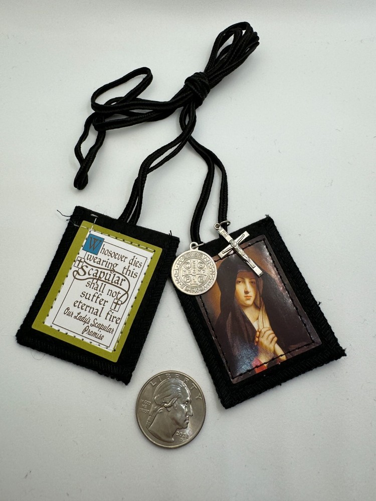 Seven Sorrows of Mary Scapular Black w/ St. Benedict and crucifix medals