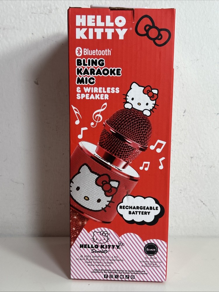 Hello Kitty Bluetooth Karaoke Microphone & Wireless Speaker USB Charging Red NIB