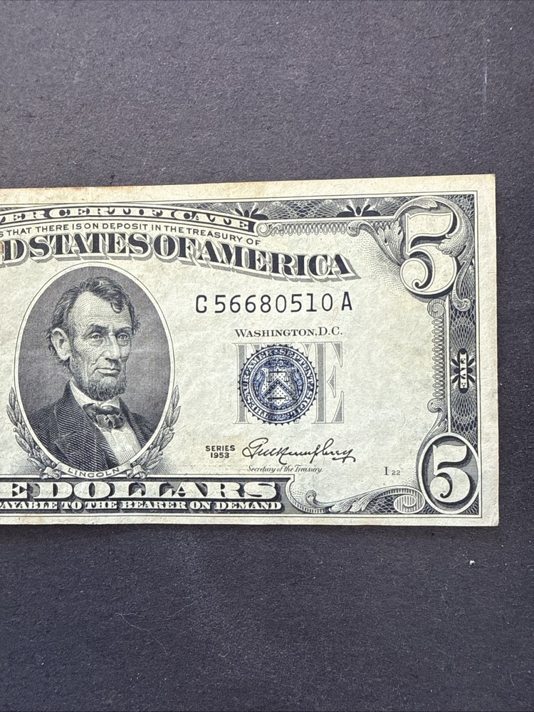 1953 $5 Silver Certificate Blue Seal Five Dollar Bill