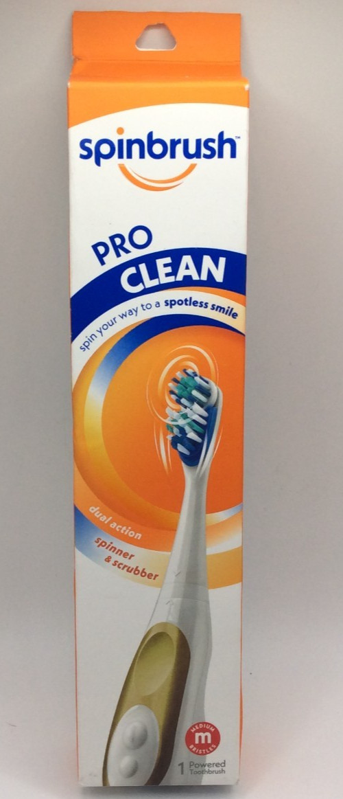 Spinbrush Pro Clean Battery Powered Toothbrush Dual Action Head Medium Bristles