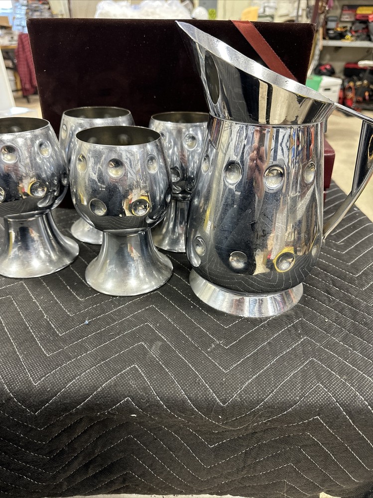 Case Brass Chrome Pitcher And Goblets- Case Design-USA Made