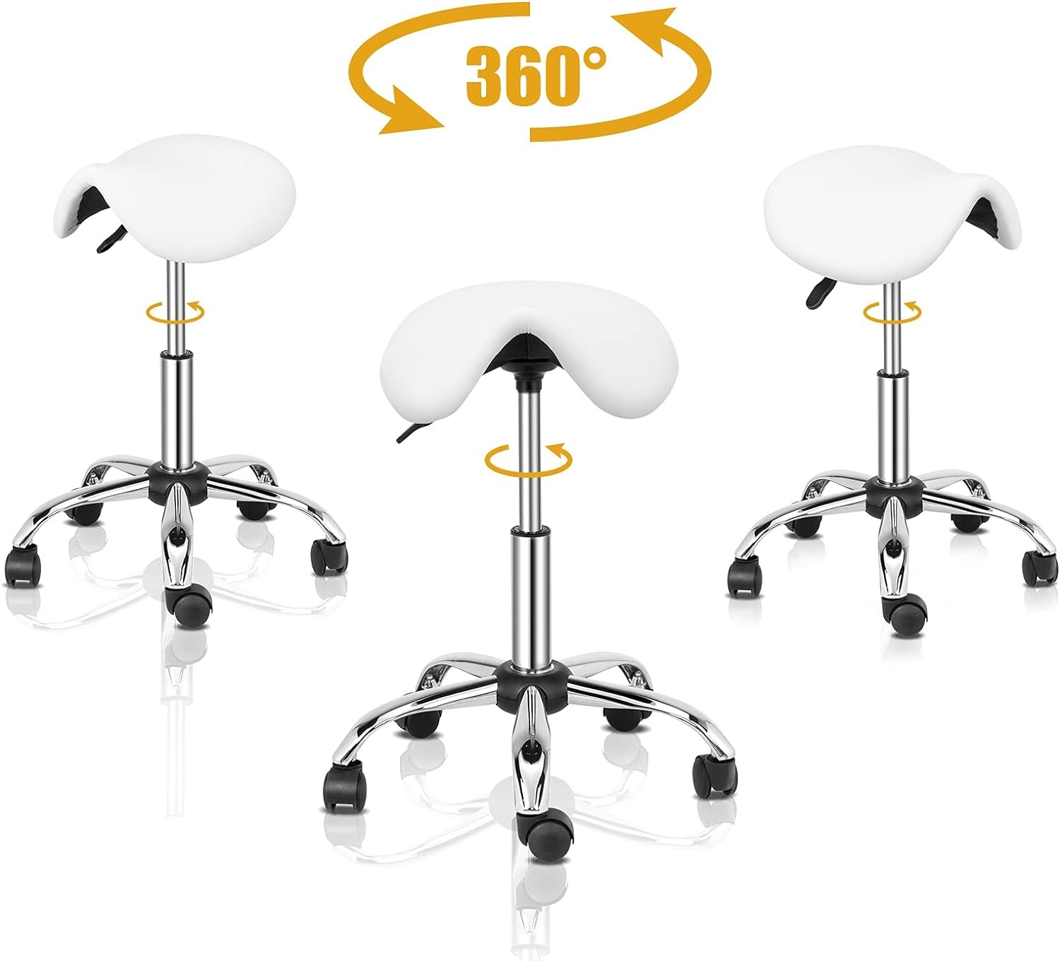 Saddle Stool Rolling Chair Stylist Cutting Stool Saddle Chair w/360°Swivel Wheel