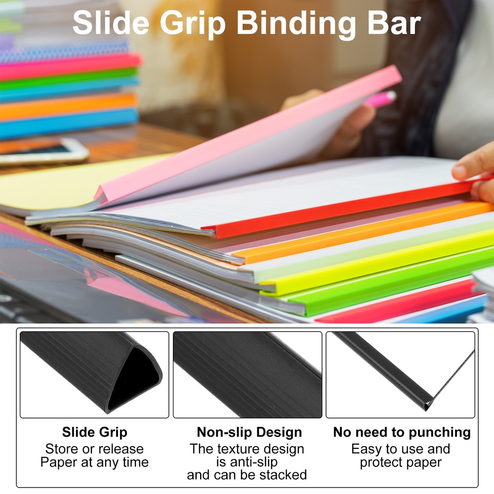50Pcs Binding Bars, 10mm Binding Bars Slide Grip, Black
