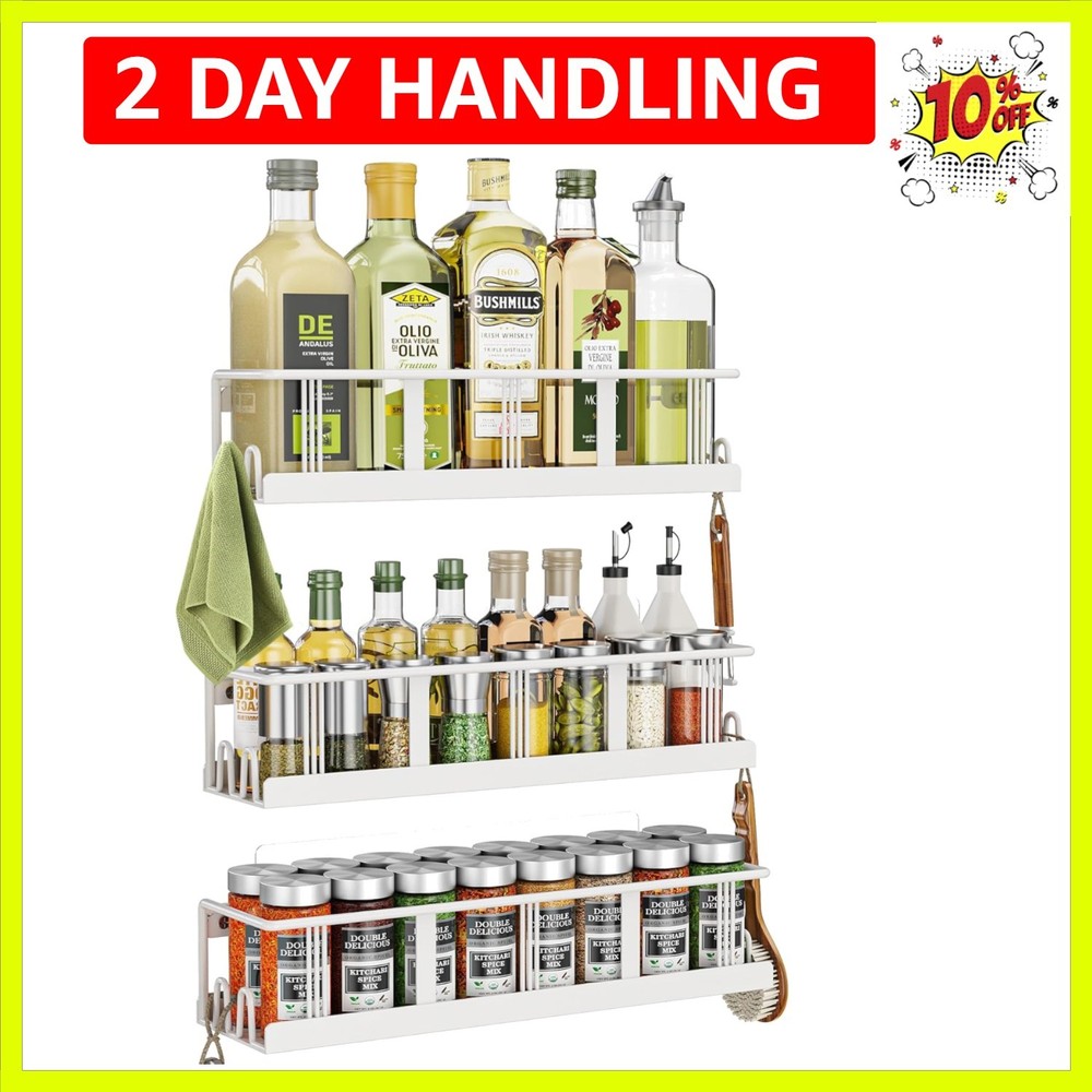 Spice Rack Wall Mounted 3 Pack, Space-Saving Spice Organizer for Spice Jars a...