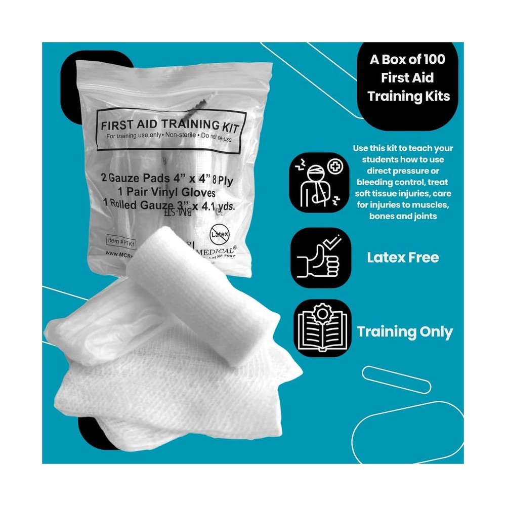 MCR Medical Box of 100 First Aid Training Kits, Basic