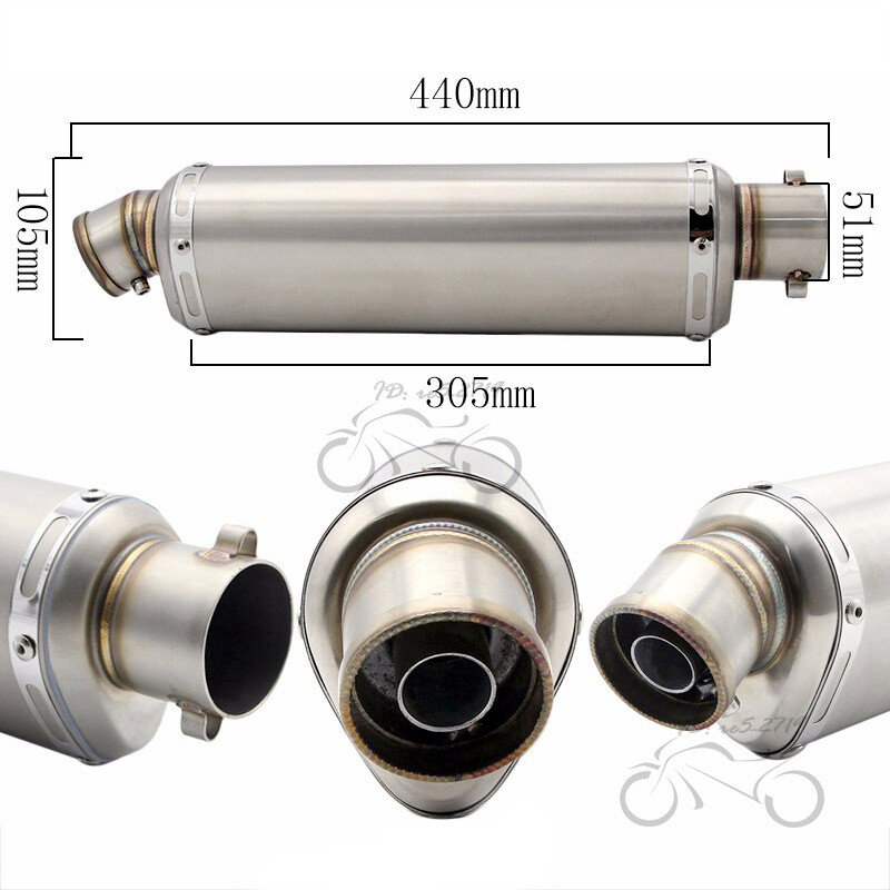 Slip on 51mm Motorcycle Exhaust Tips Muffler Tail Pipe Long 440mm with DB Killer