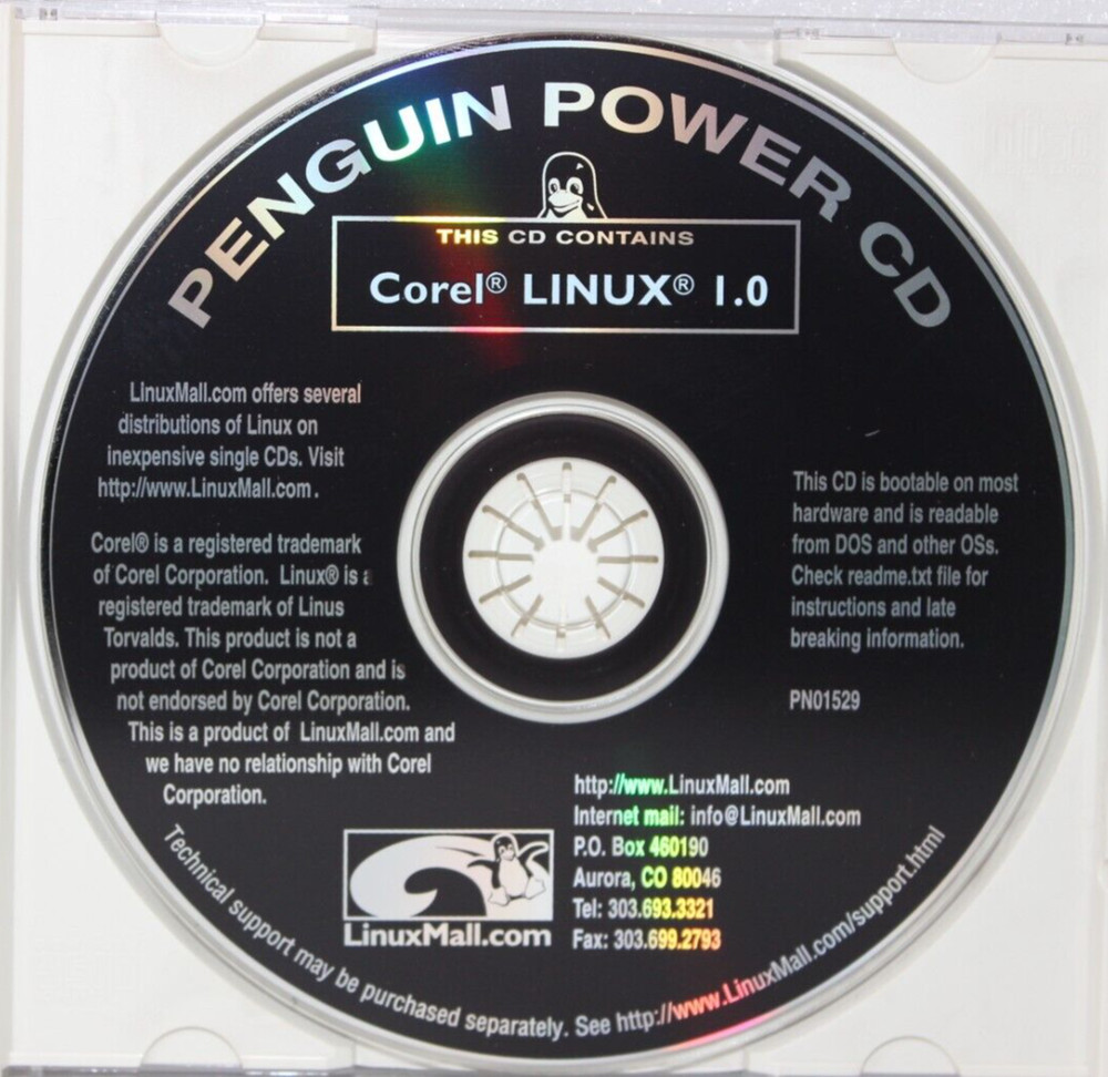 LINUXMALL COREL LINUX 1.0 PENGUIN POWER CD VINTAGE SOFTWARE