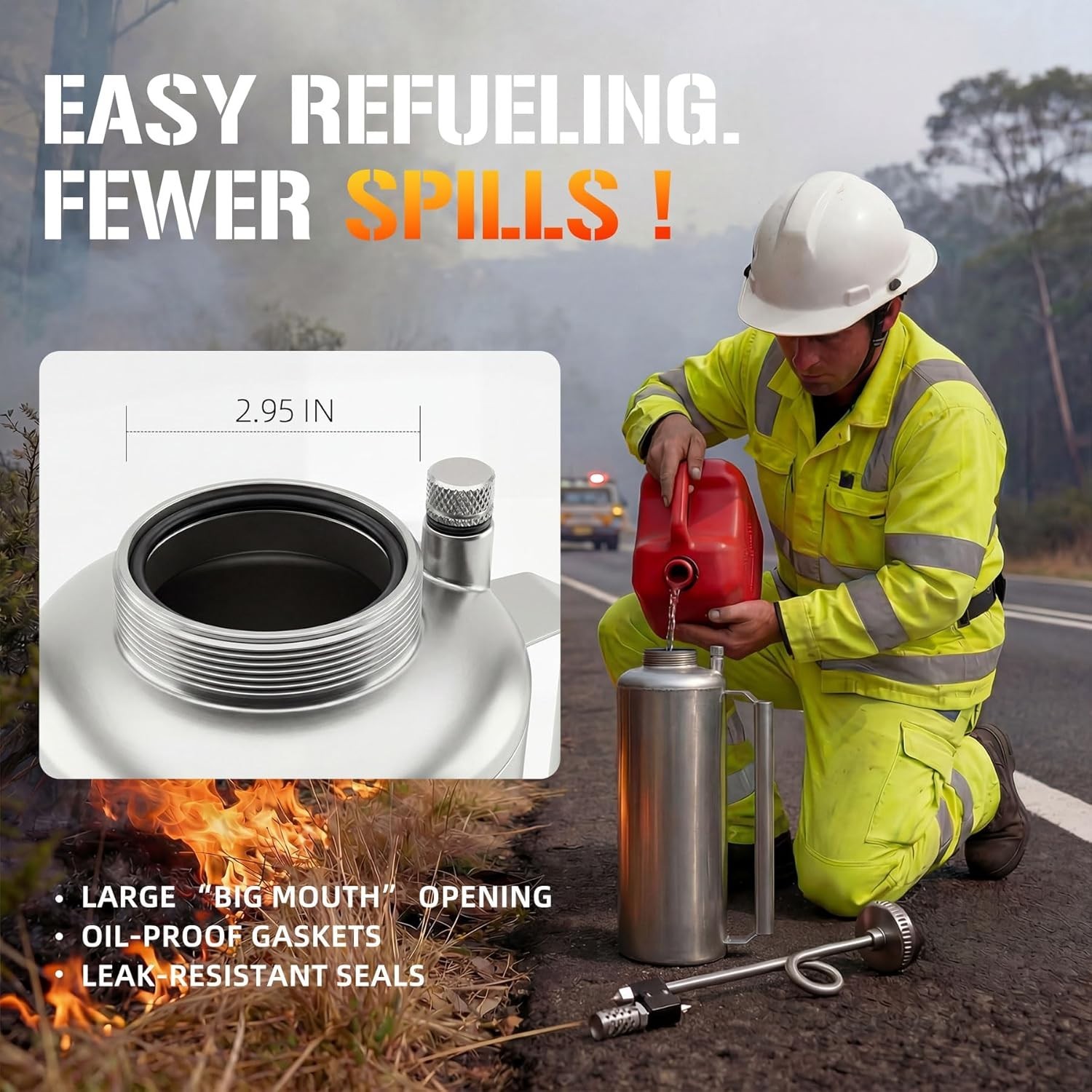 Heavy Duty Double Bottom Drip Torch 15 Gauge Aluminum Canister Big Mouth Easy