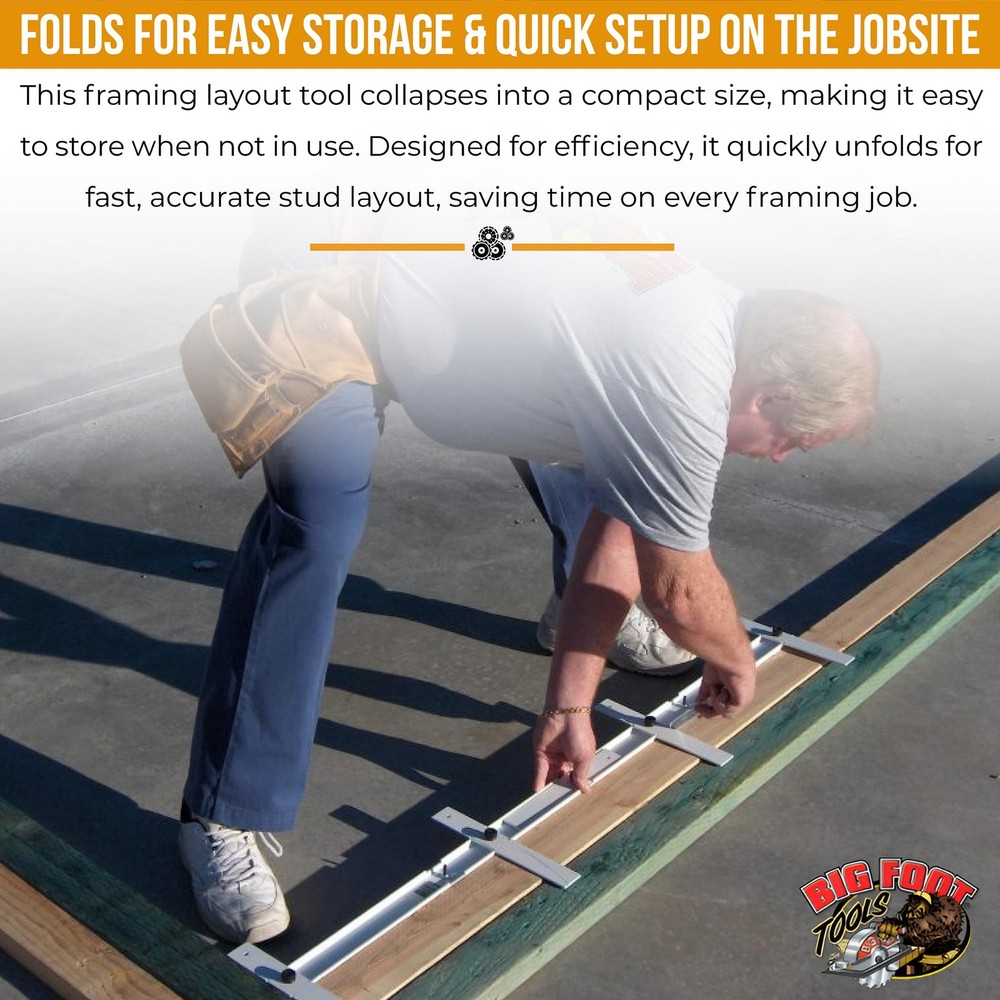 Big Foot Folding Layout Stick – Adjustable Stud Spacing Tool for Framing | He...