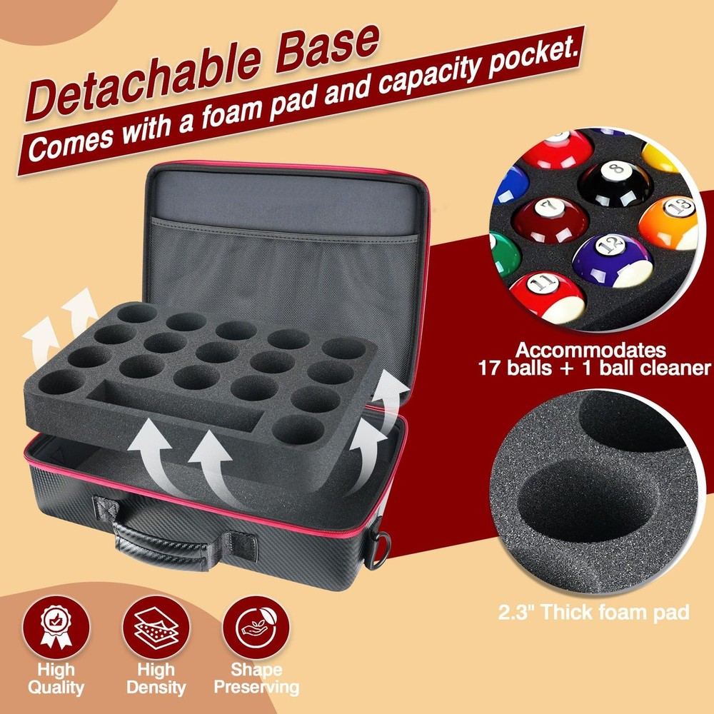 Pool Ball Case, Padded Billiard Carrying Bag with Handle and Shoulder Strap, ...